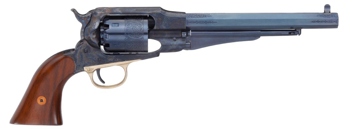 1858 Remington 8" .44 caliber Casehardened Frame Charcoal Blue Finish Engraved